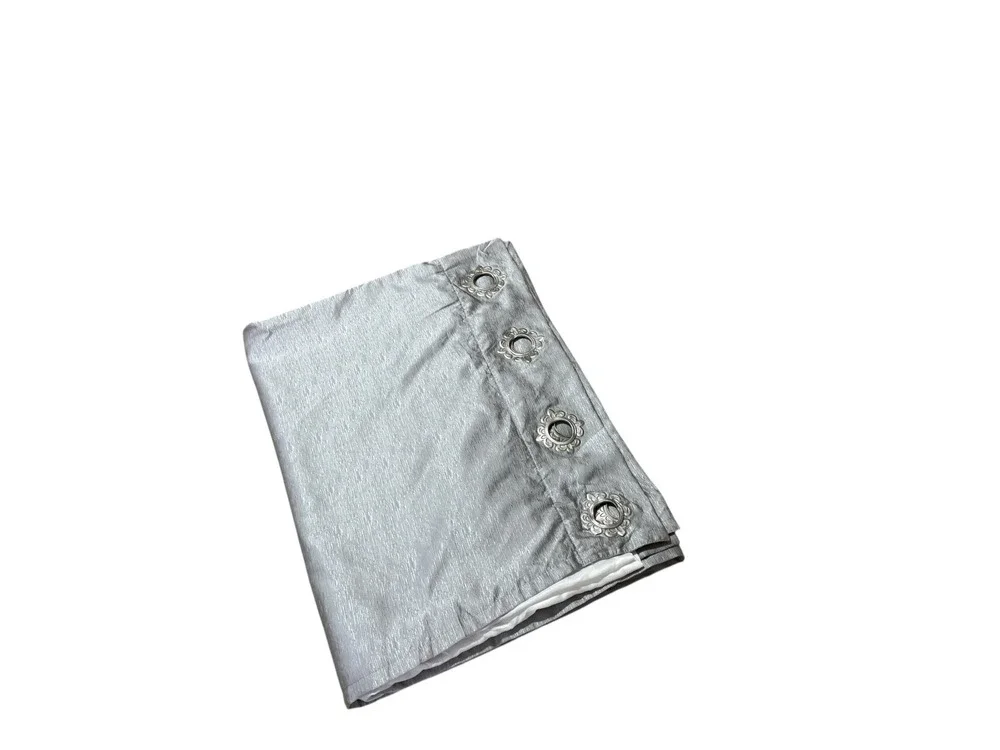 Single Metallic Curtain Drape Decorative Grommets Silver Gray Lined 1 Panel